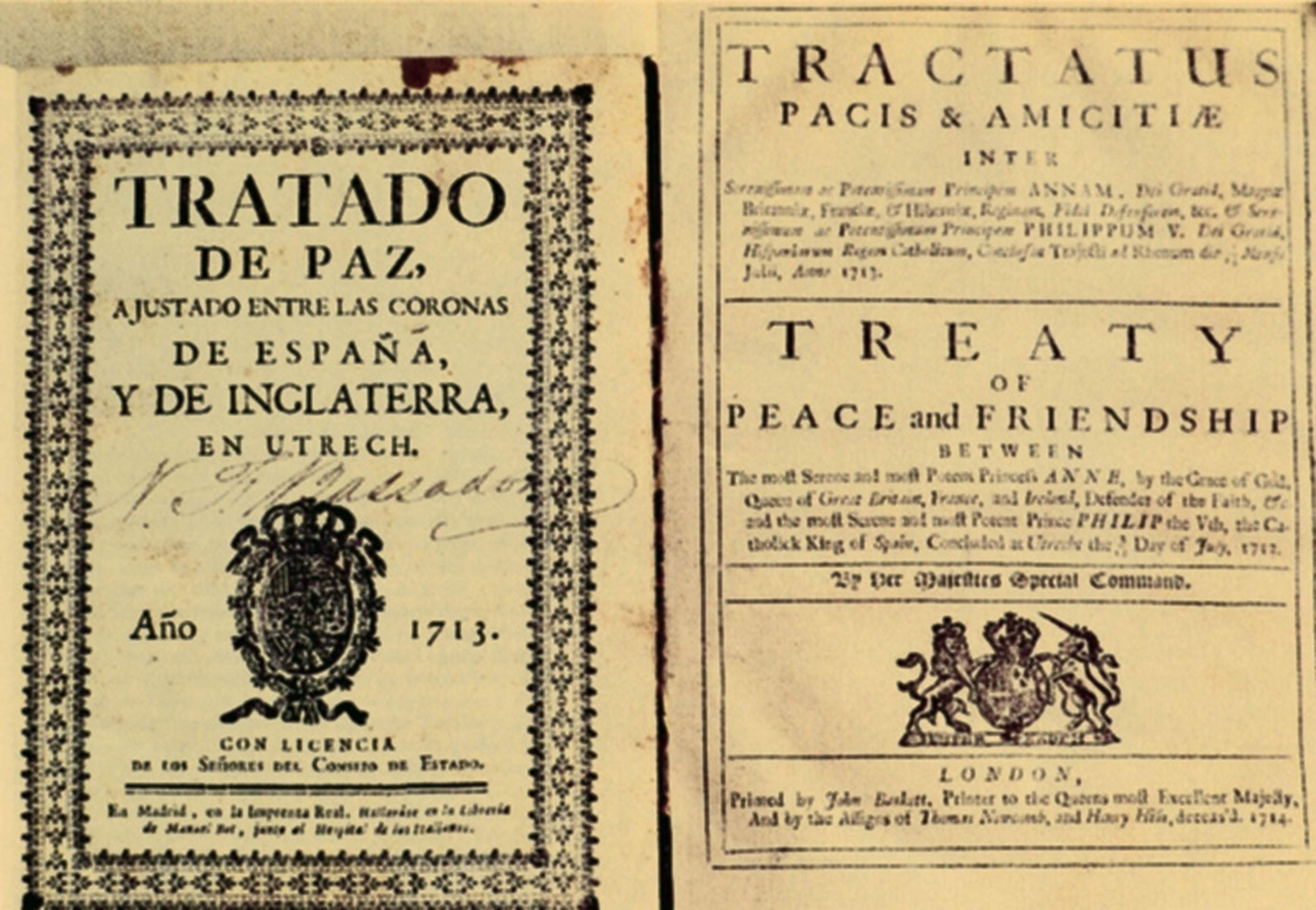 Tratado de Utrecht. Fuente Enciclopedia Catalana