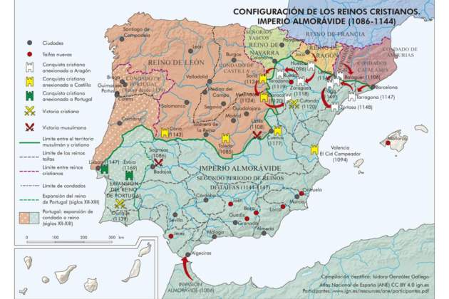 Mapa dels dominis politics de la península ibèrica després de la invasió almoravit. Font IGN