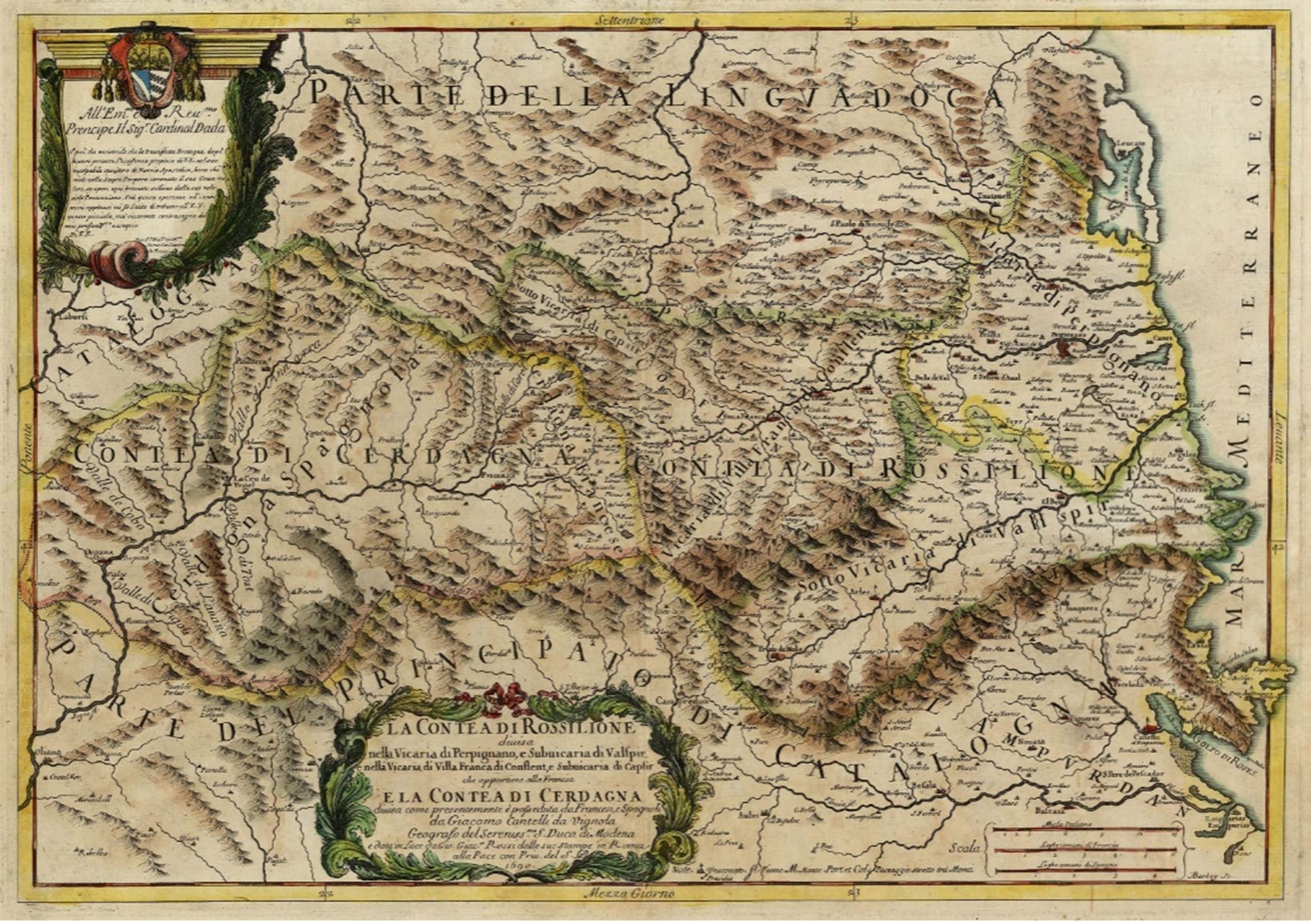 Mapa pontificio de los condados del Rosellón y de la Cerdanya (1690). Fuente Cartoteca de Catalunya