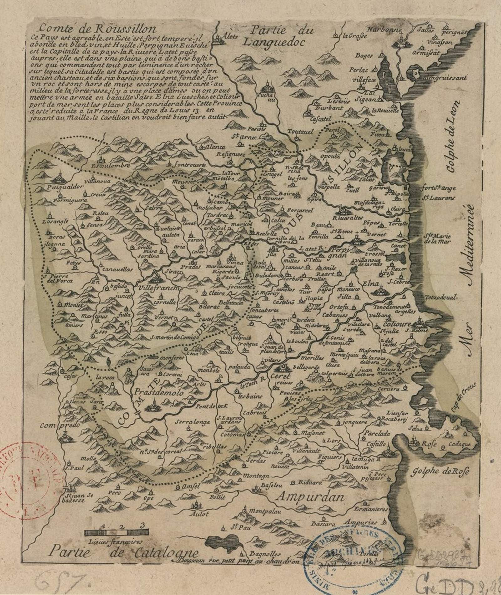 Mapa francès del comtat del Rosselló (segle XVII). Font Bibliothèque Nationale de France