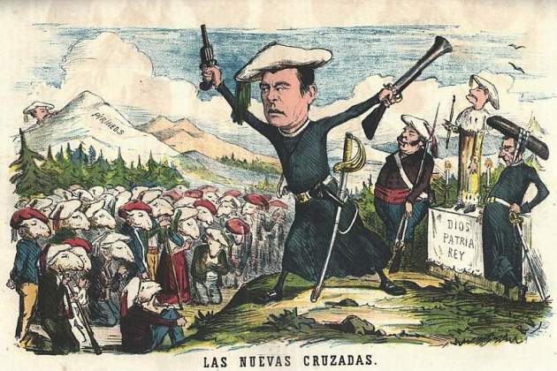 Caricatura que representa el carlismo vasco (1870). Fuente Wikimedia Commons