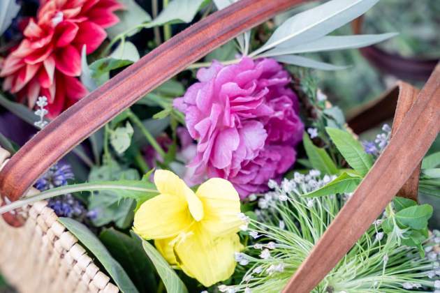 El capazo lleno de flores y botánicos, a punto para cocinar / Foto: Jordi Domènech