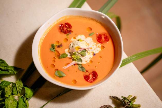 El gazpacho de sandía con verdolaga de Mas Generoso / Foto: Jordi Domènech