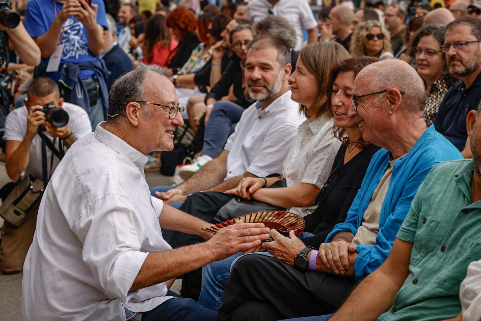 20240911 Diada 2024 Acto Omnium Arc de Triomf Xavier Antich (Òmnium) y Lluis Llach / Foto: Carlos Baglietto