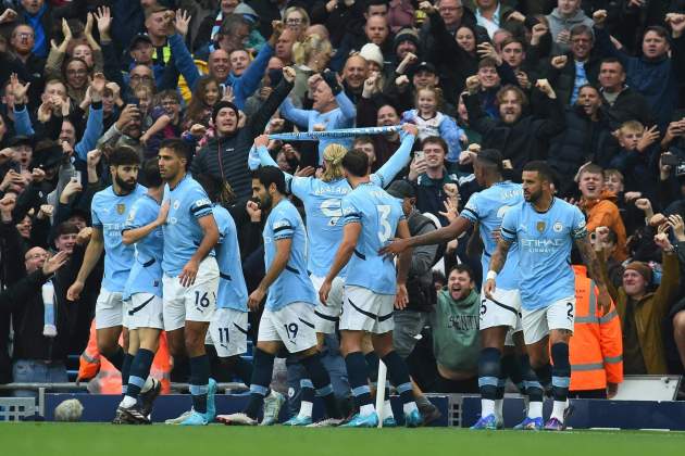 El Manchester City celebra el gol de Erling Haaland contra el Arsenal / Foto: EFE