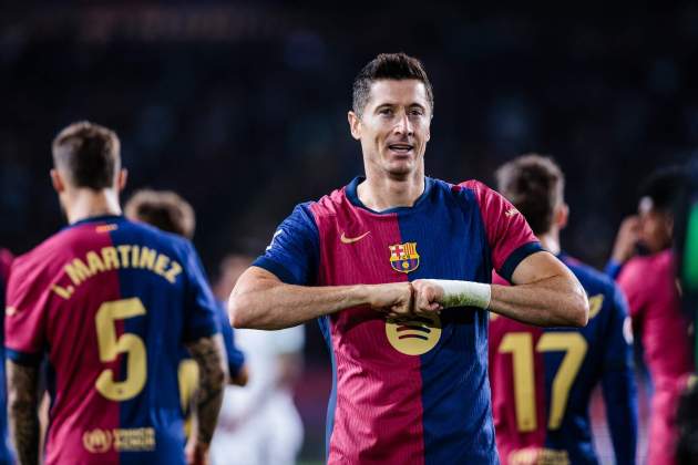 Lewandowski celebrando el primer gol del Barça-Getafe / Foto: Europa Press