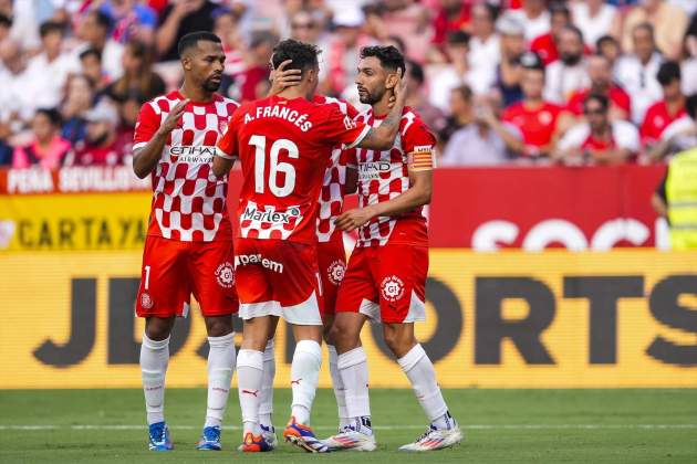 Yangel Herrera Alejandro Francés Iván Martín celebración gol Girona / Foto: Europa Press