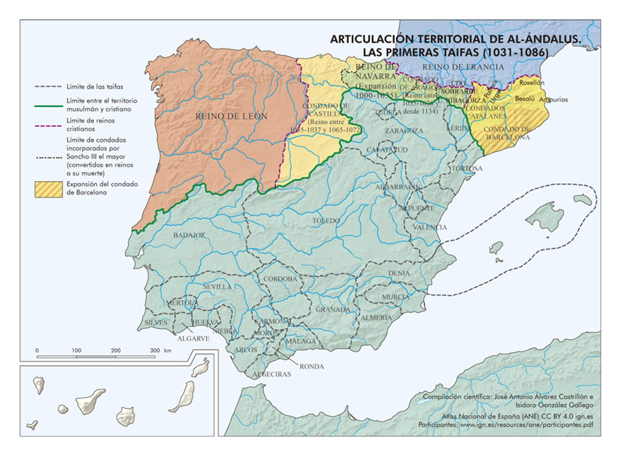 Mapa de los mamlakes o riendas de taifas surgidos de la fragmentación del califato andalusí. Fuente Instituto Geográfico Nacional