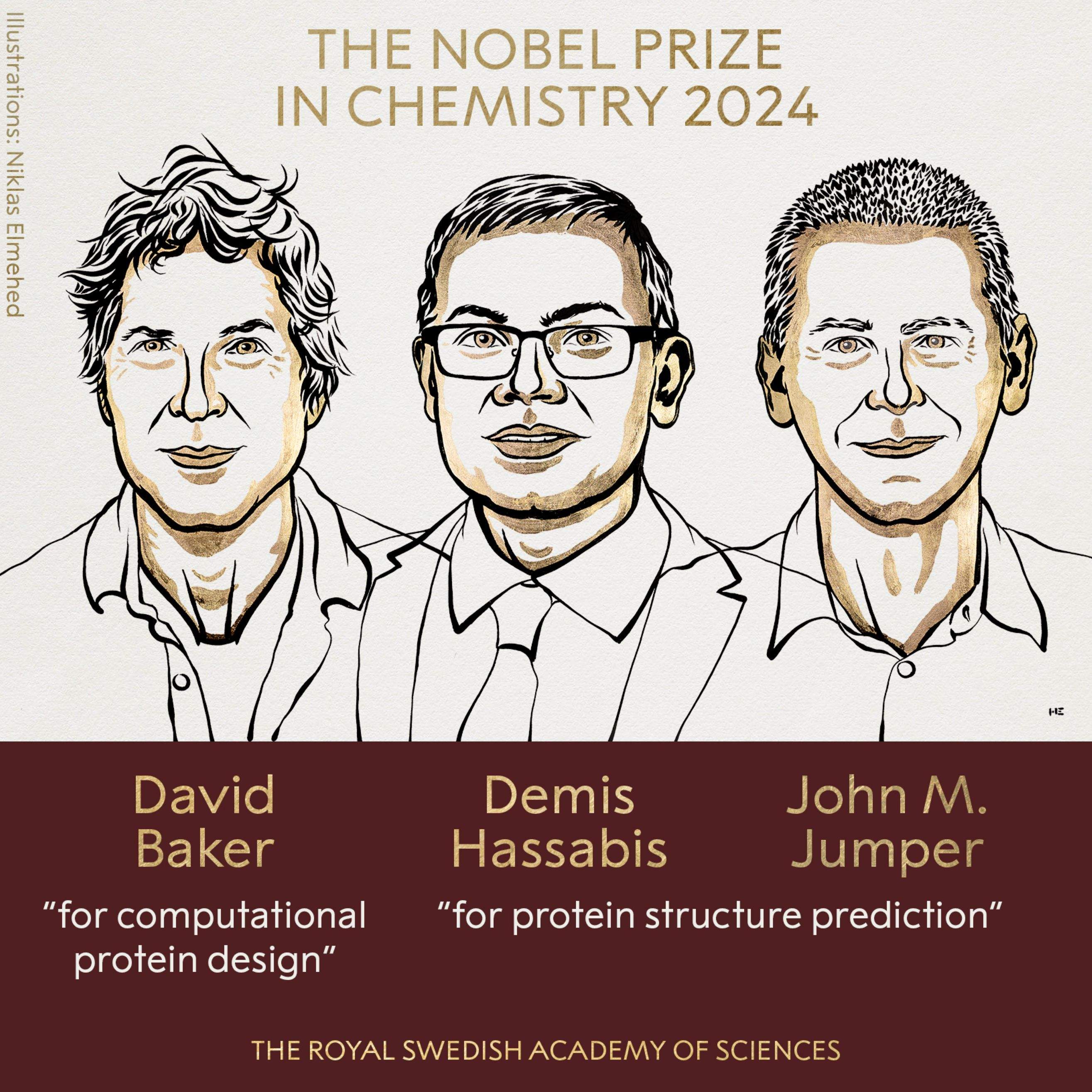 David Baker, Demis Hassabis y John M. Jumper, Nobel de Química 2024 por sus trabajos sobre las proteínas