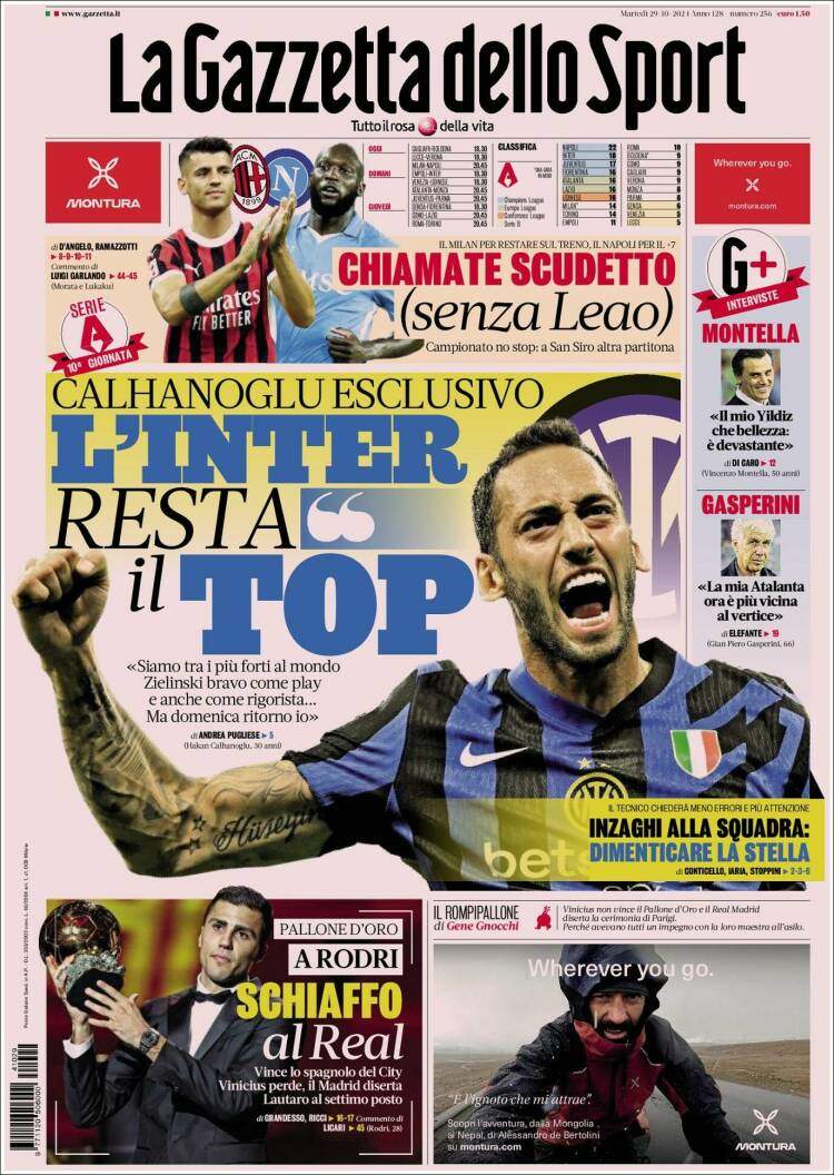 La Gazzetta dello Sport Portada 29 10 2024