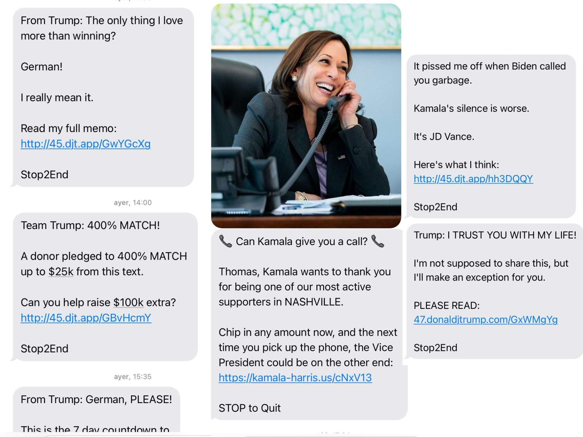 "Ets fantàstic": els SMS de Trump i Harris per convèncer els votants...i demanar diners
