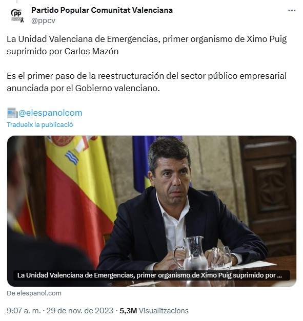 Unidad Valenciana Emergencies, suprimida Carlos Mazon / Tuit PP