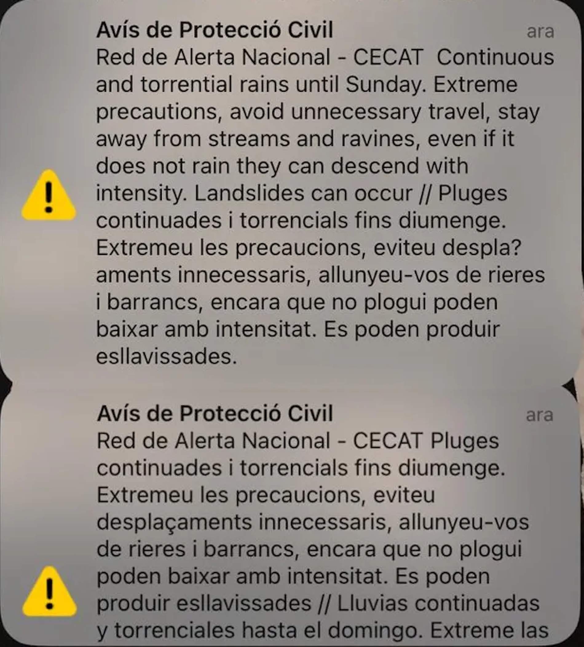 El alerta recibimiento en el móvil de los ciudadanos de las Terres de l'Ebre