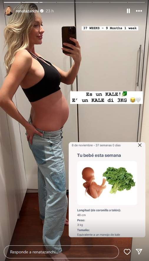 Renata tiene una niña con la medida|tamaño de un kale Ig