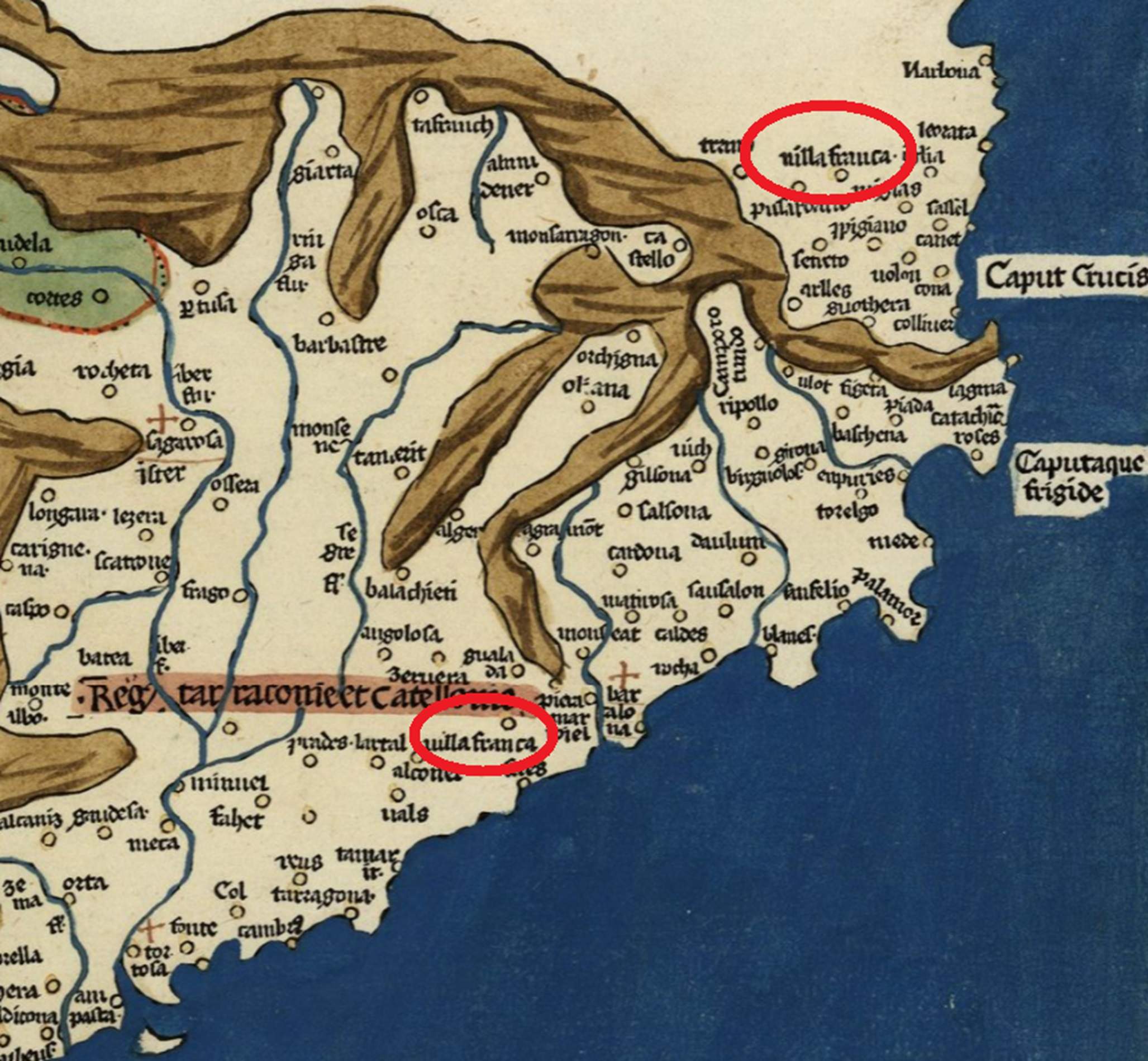 Fragment Mapa de la Península (1479). Font Institut Cartografic de Catalunya