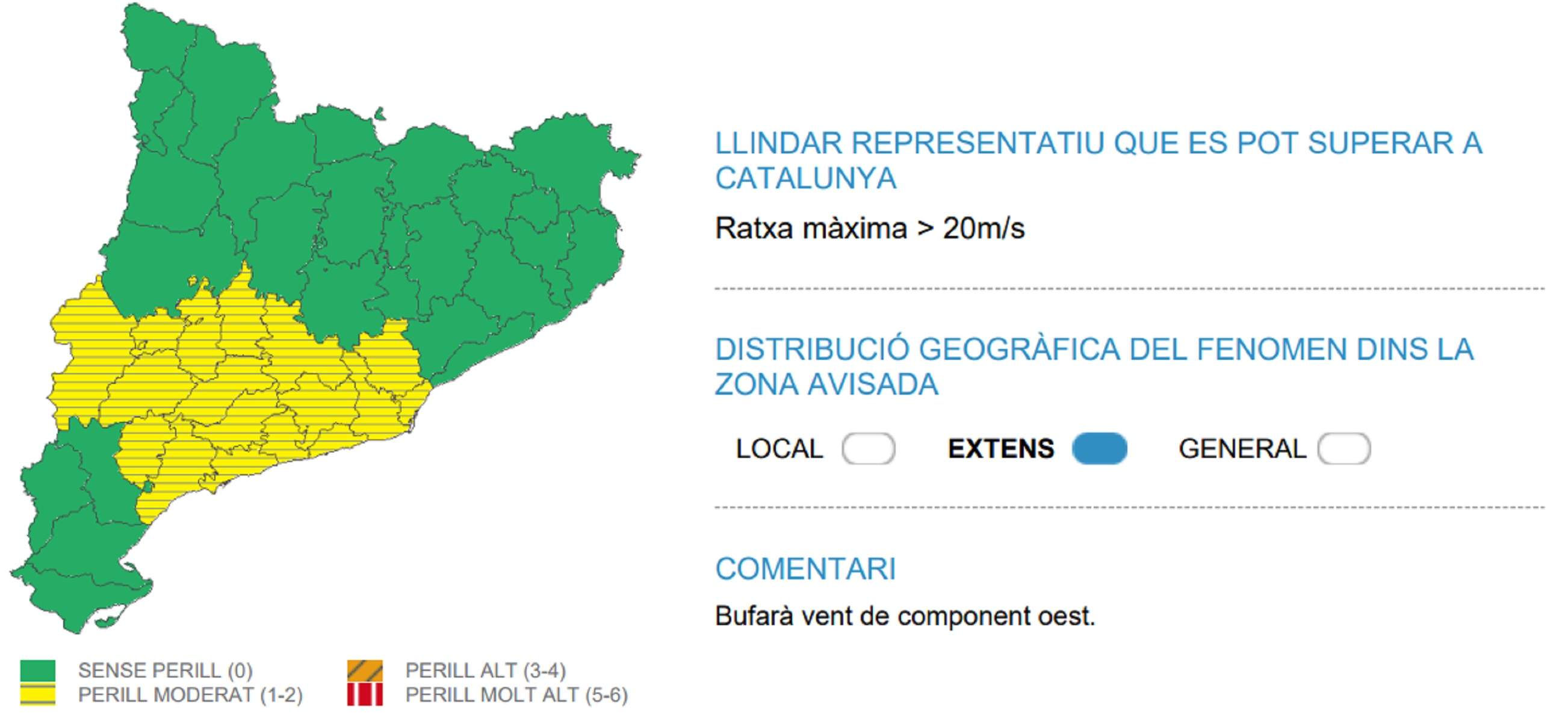 Alerta Meteocat viento fuerte el miércoles, 20 noviembre 2024 Catalunya