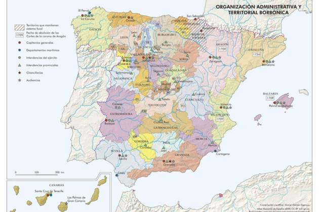 Mapa polític d'Espanya (després de 1724). Font: Instituto Geográfico Nacional