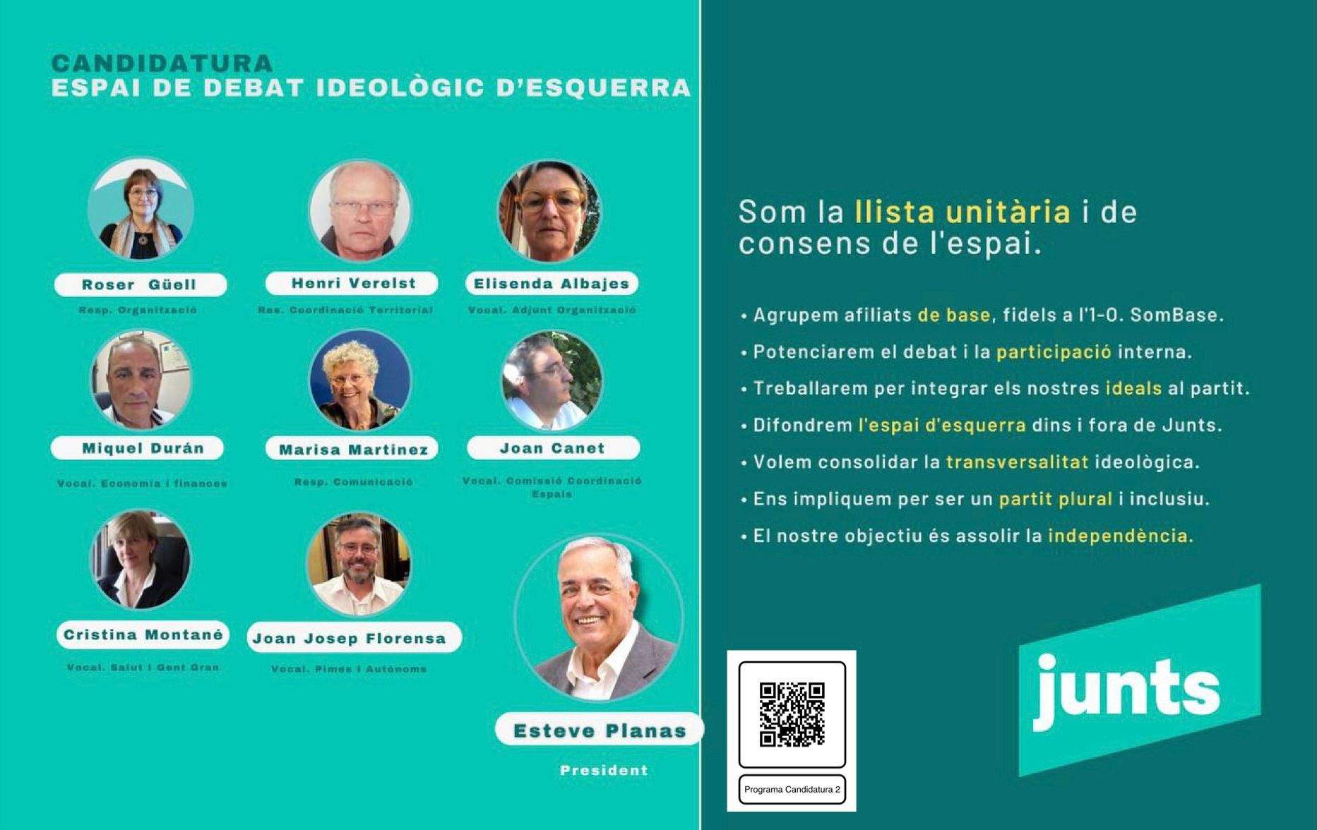 Candidatura liderada por Esteve Planas en la corriente de izquierdas de Junts