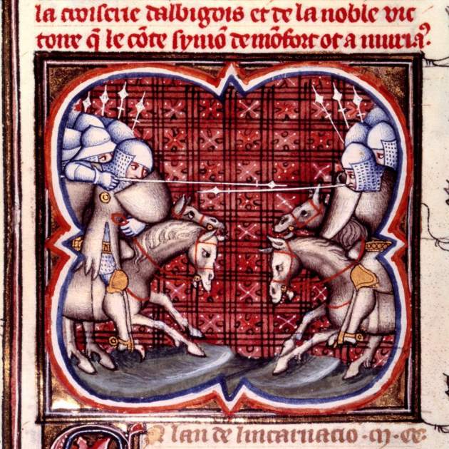 Miniatura medieval que representa la Batalla de Murete. Fuente Bibliotheque Nationale de France