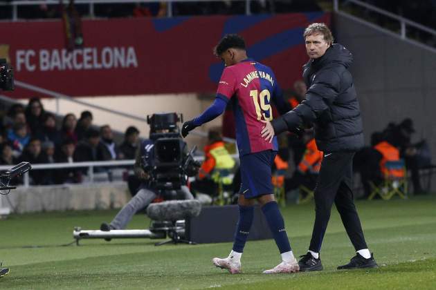 Lamine Yamal, substituït durant el Barça - Leganés / Foto: EFE