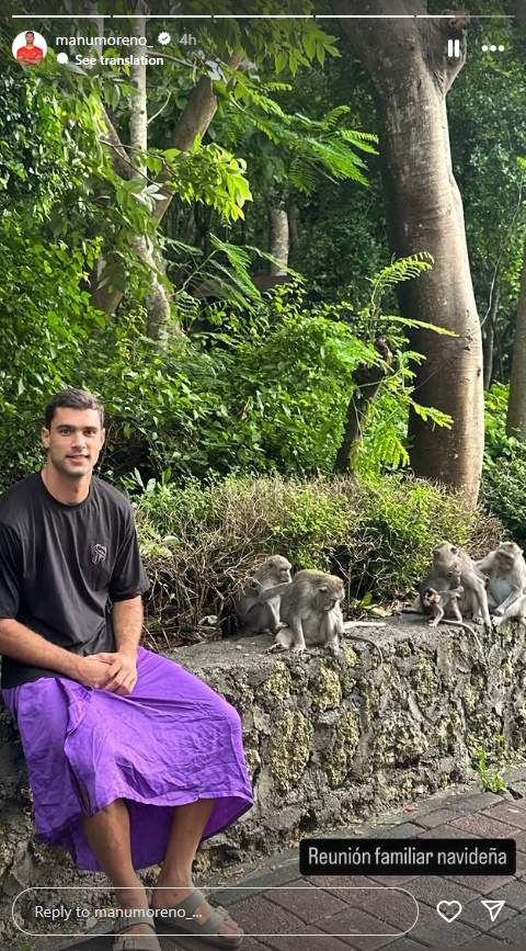 Manu Moreno con monos en Bali, Instagram