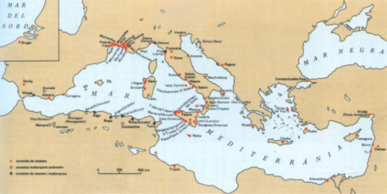 Mapa dels Consolats catalans. Font Enciclopèdia Catalana