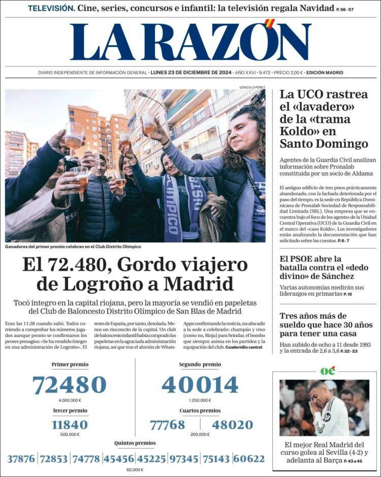 Portada 'La Razón'