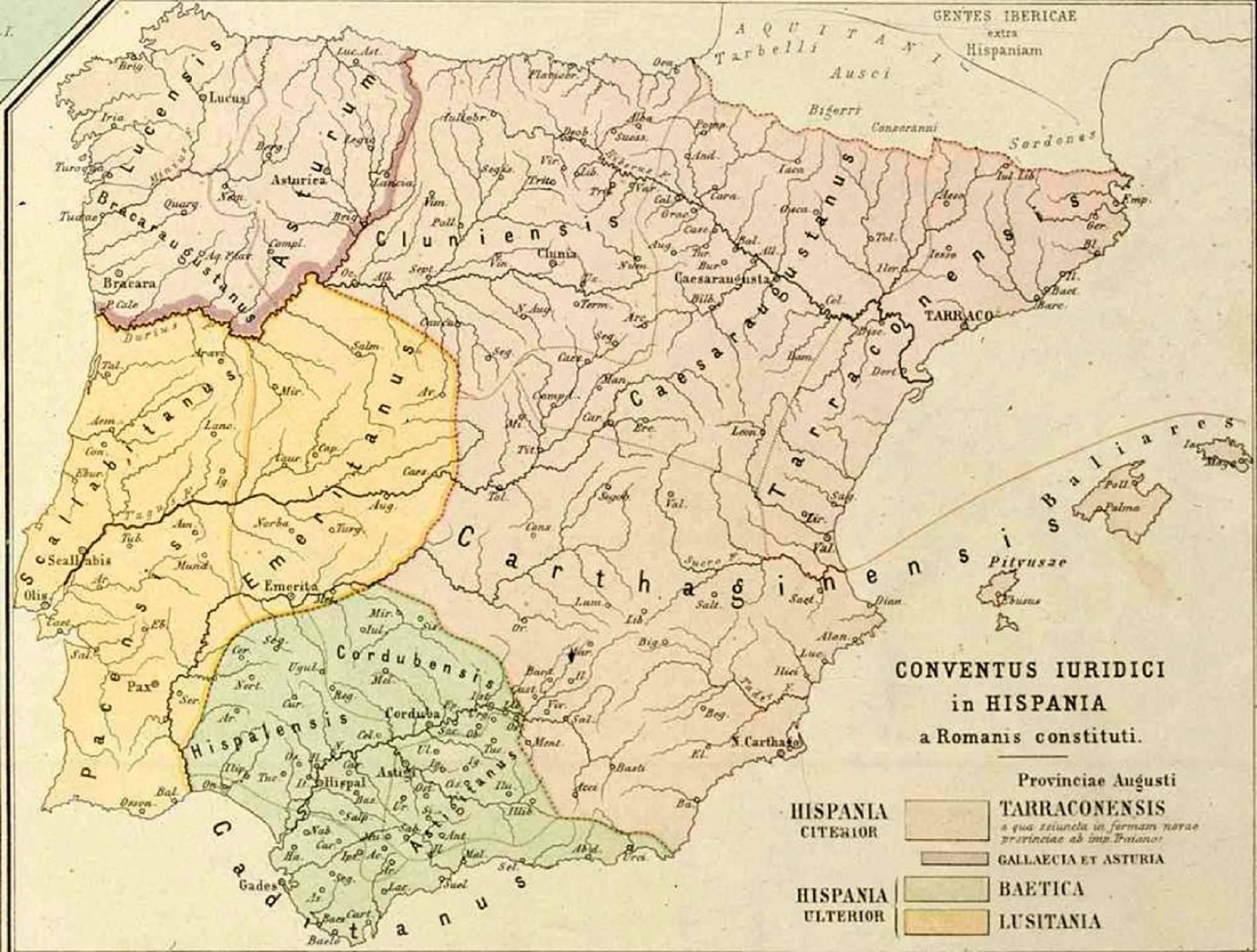 Mapa dels Convetus Iuridici romans a la península ibèrica. Font Universitat de Berlin