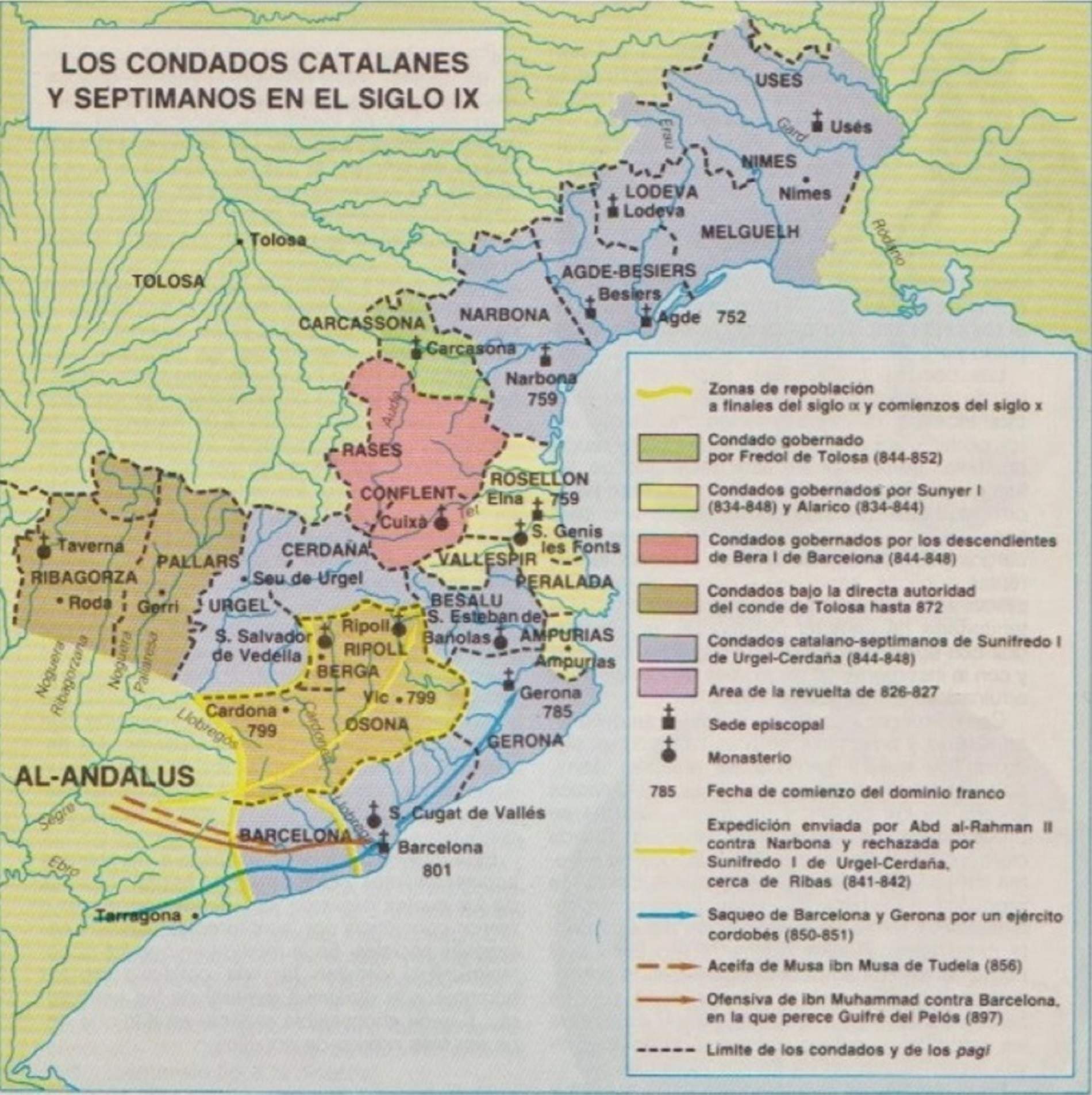 Mapa de la Marca carolingia de Gótia. Font Universitat de Barcelona