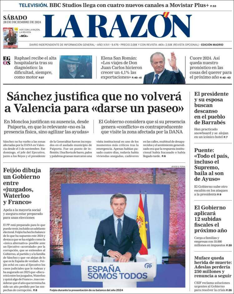 Portada La Razon 28 desembre