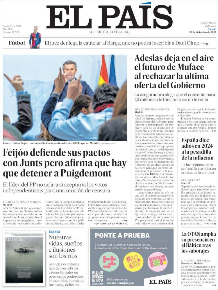 Portada El Pais 28 desembre