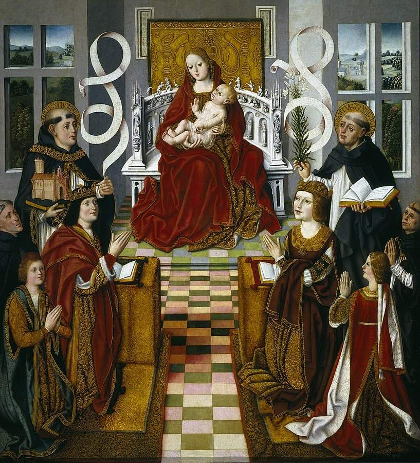 Ferran, Isabel, sus hijos Joan e Isabel y los inquisidor Torquemada y Arbués. Fuente Museo del Prado