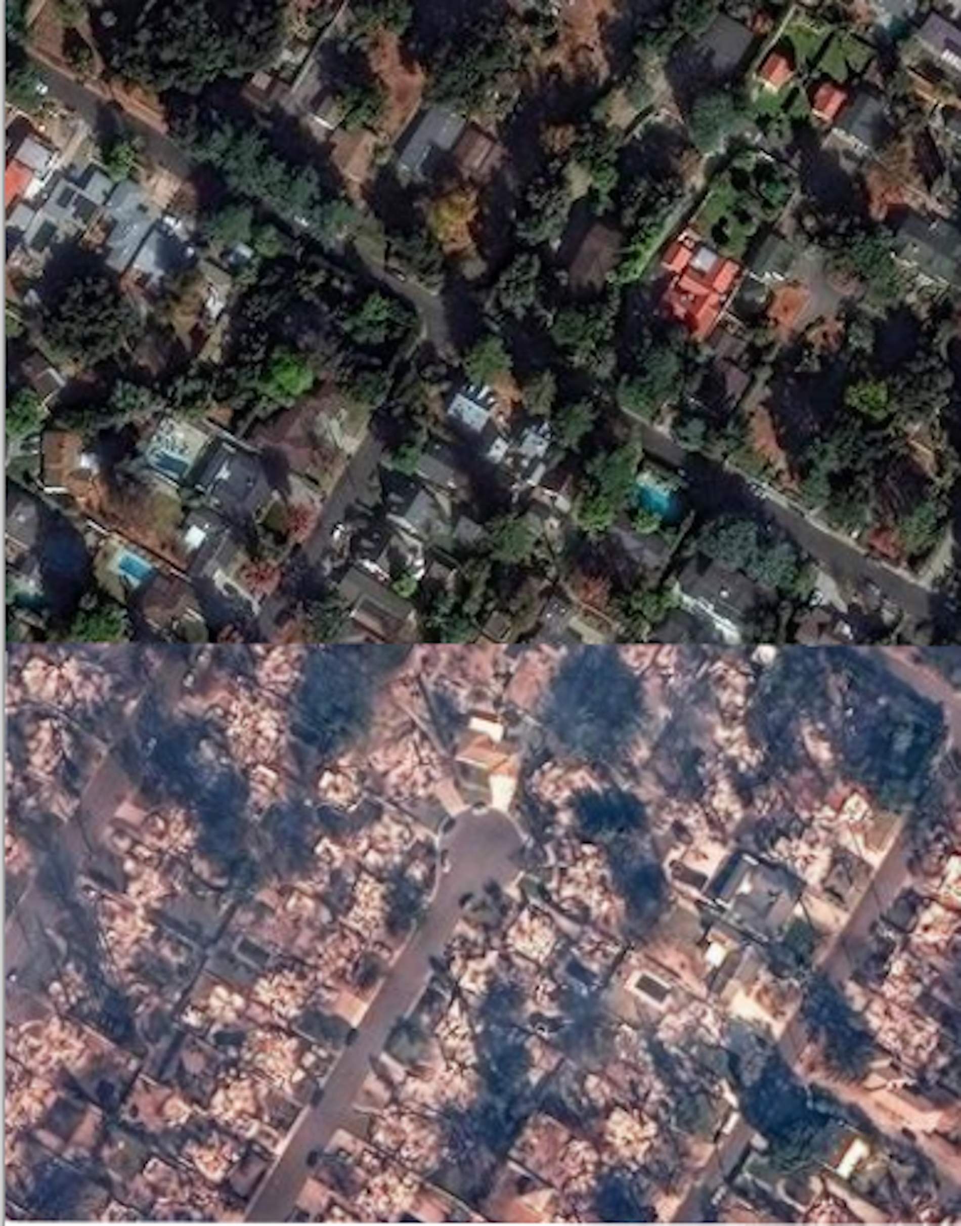 El antes y el después de las áreas afectadas por los incendios de Los Ángeles a vista de satélite