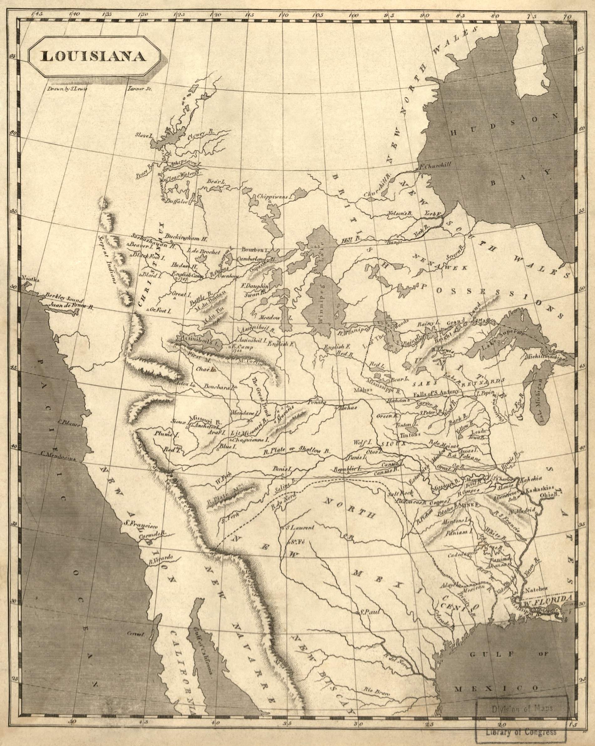 Mapa del territori de la Louisiana (1803). Font Biblioteca del Congrès dels Estats Units