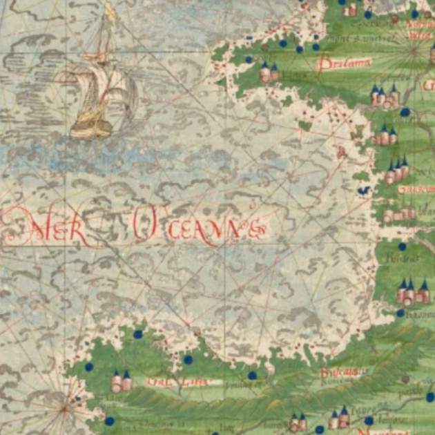 Mapa del golfo de Bizcaya (1556). Fuente: Bibliothèque Nationale de France