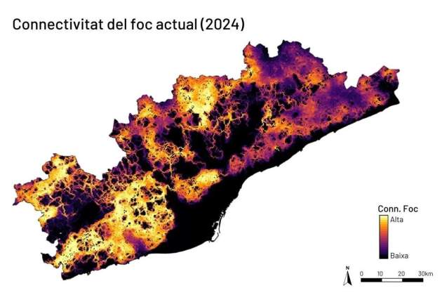 Captura mapa CREAF connectivitat en cas d'incendi area metropolitana barcelona