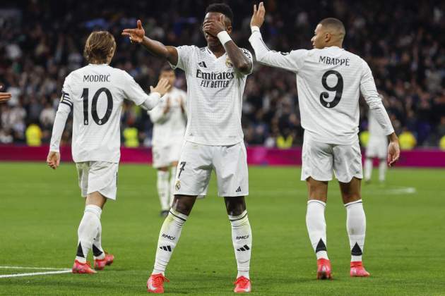 Vinicius y Mbappe celebran un gol del Reay Madrid contra el Celta / Foto: EFE