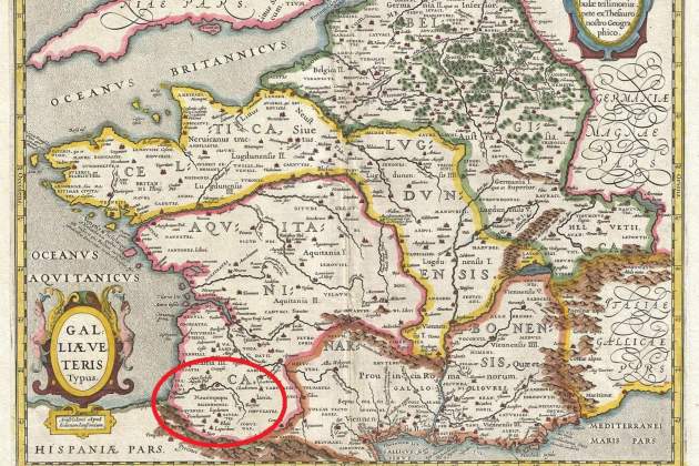 Mapa de situació de la Novempopulània en temps de l'Imperi romà. Font Cartes Històriques de France