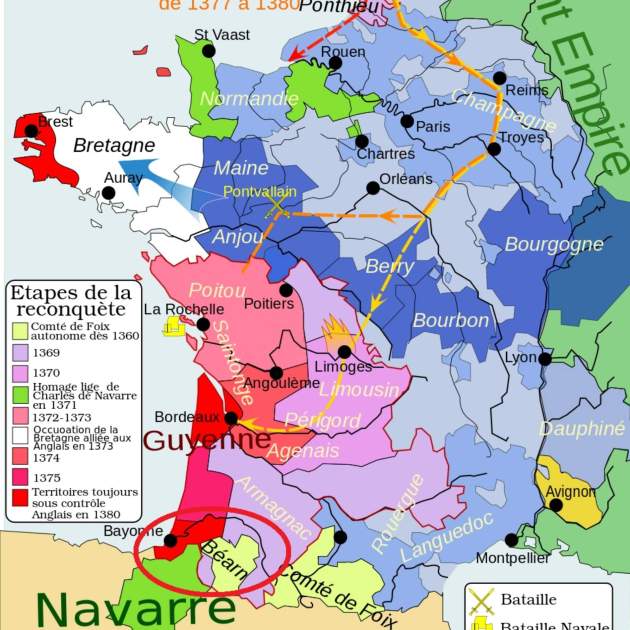 Mapa de situació de la Gascunya en temps de l'Imperi anglo aquità. Font Cartes Històriques de France (1)