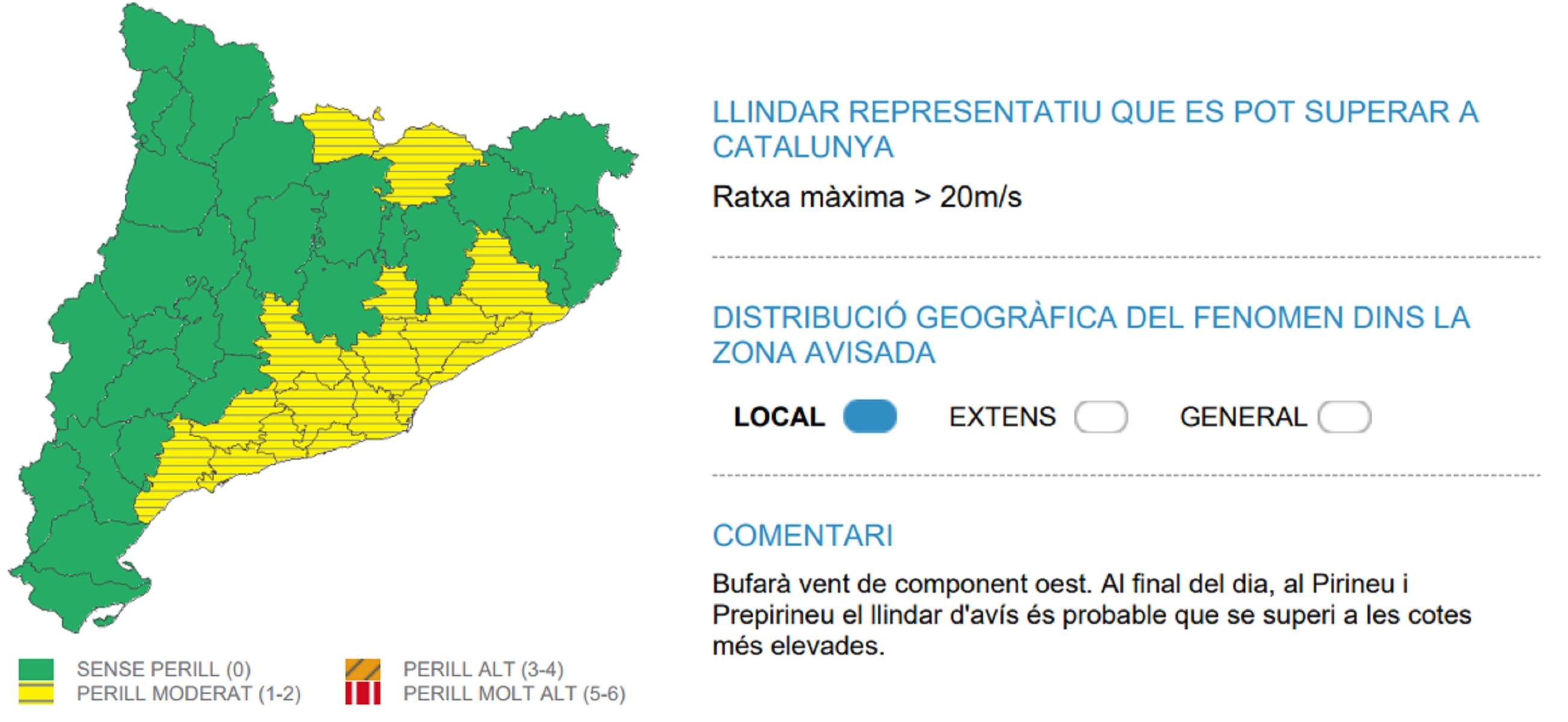 Alerta vent Meteocat Catalunya dimarts, 28 gener 2025