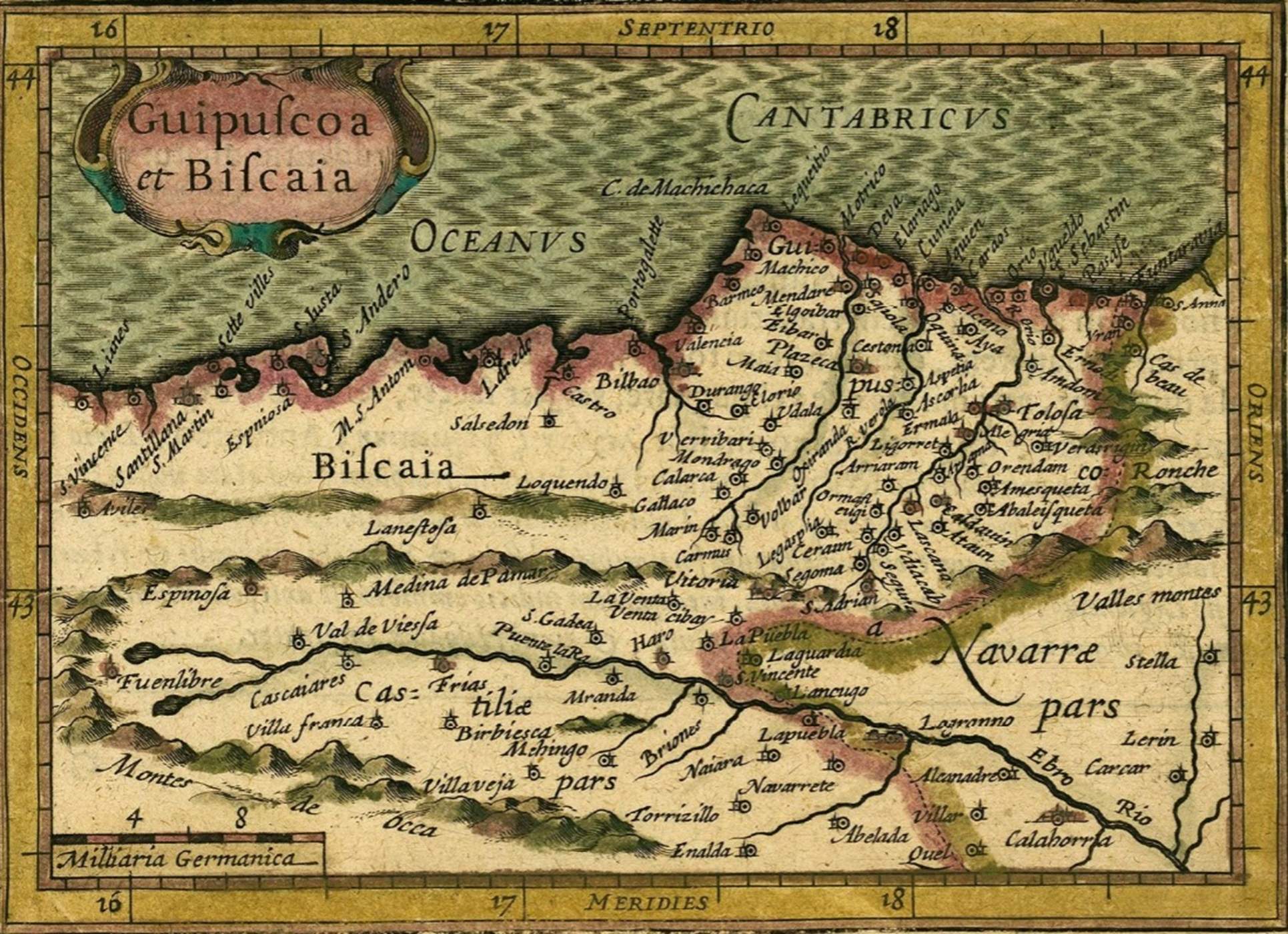 Mapa del País Vasco (1616). Fuente Cartoteca de Catalunya