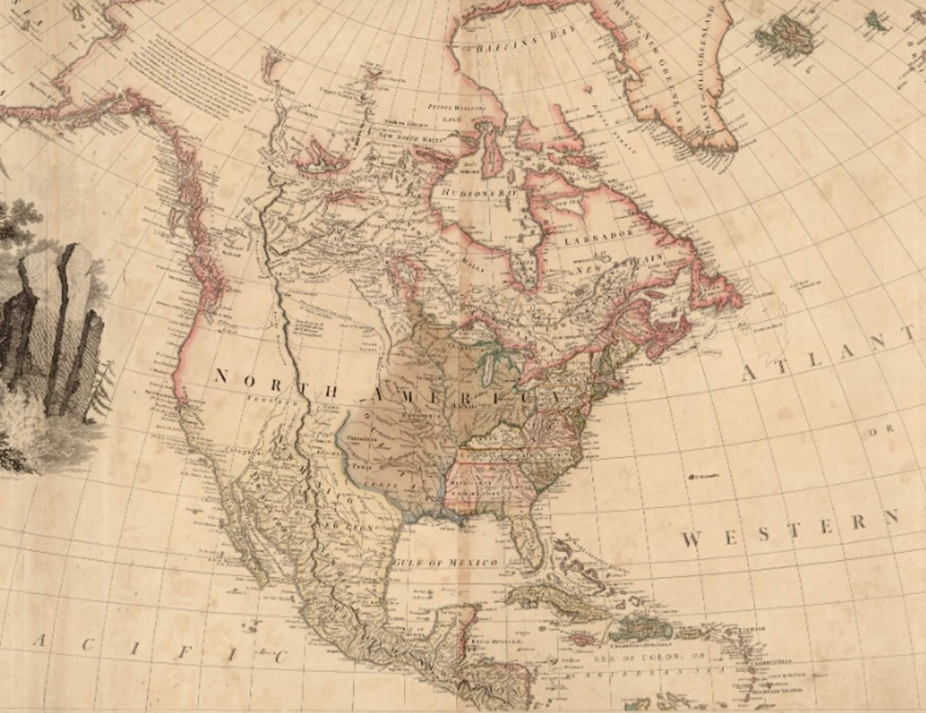 Mapa del continente norte americano (finales del siglo XVIII). Fuente Cartoteca de Catalunya