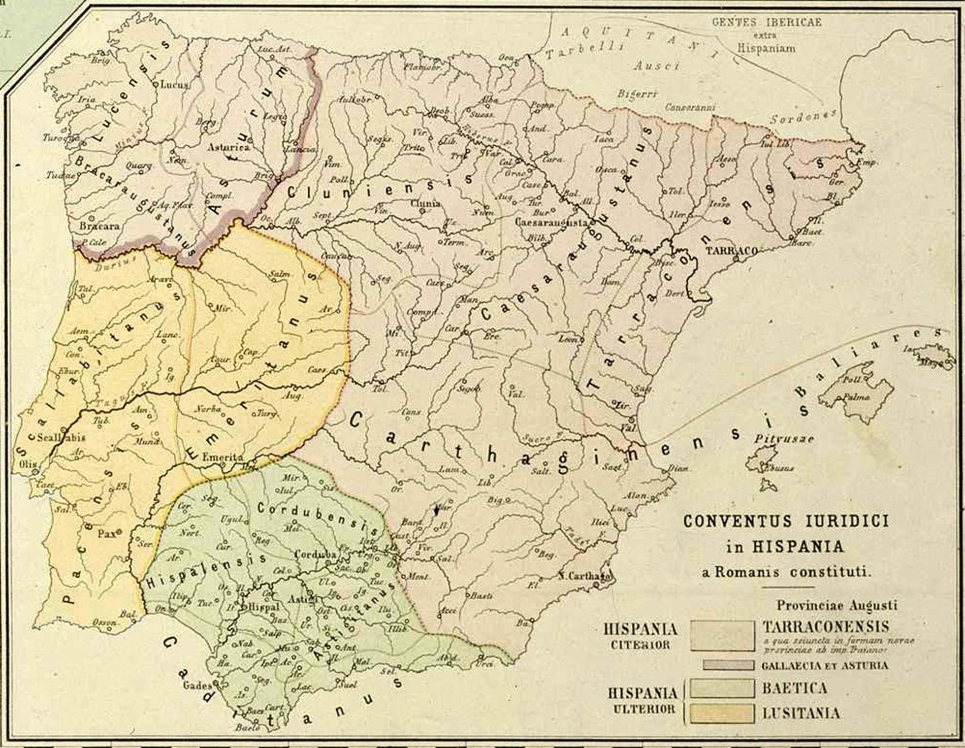 Mapa dels conventus romano visigotics de la península ibèrica. Font Universitat de Berlin