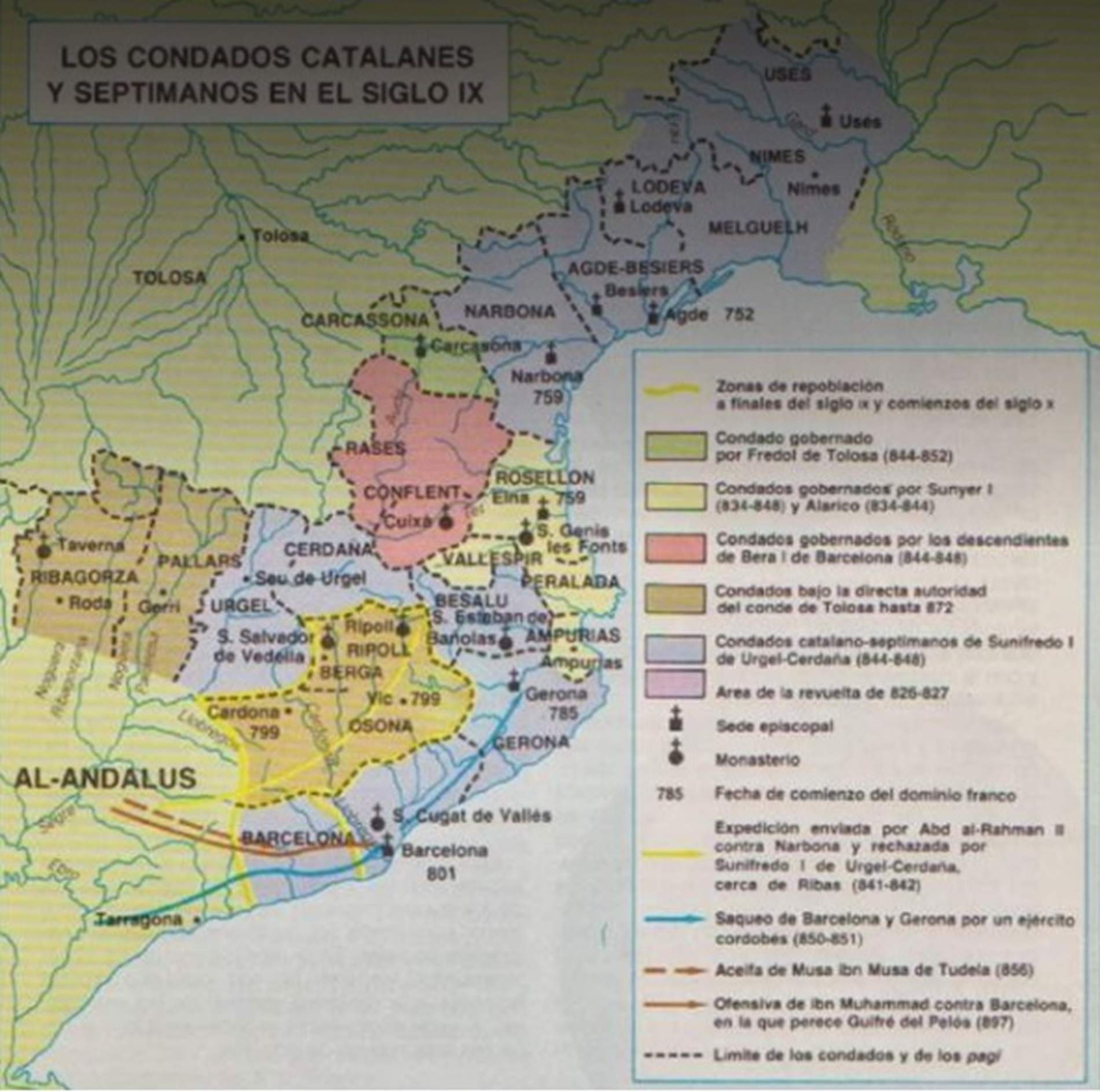 Mapa de la Marca de Gótia. Font Universitat de Barcelona