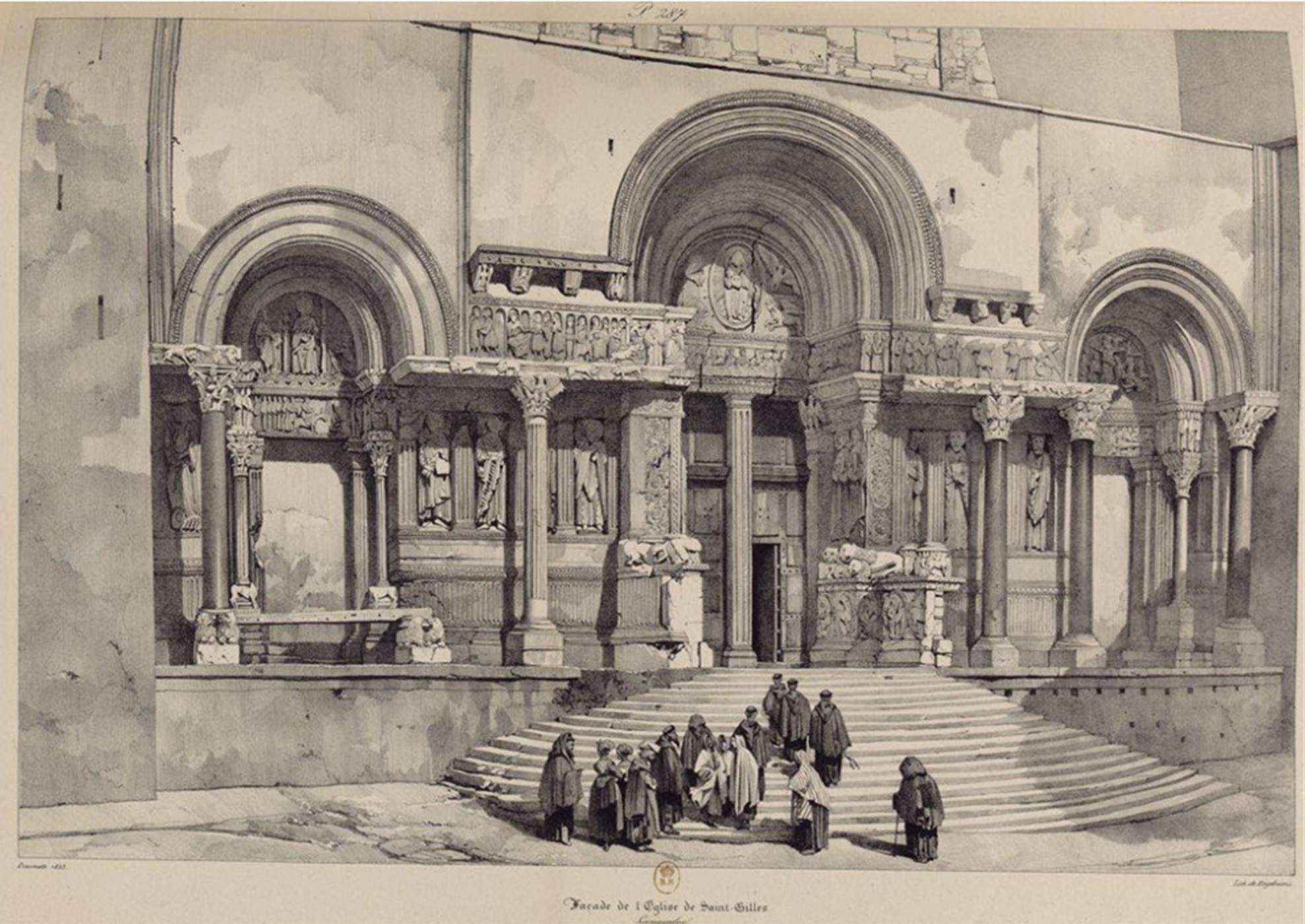 Portada de l'abadia de Sant Geli. Font Biblioteca Nacional de França