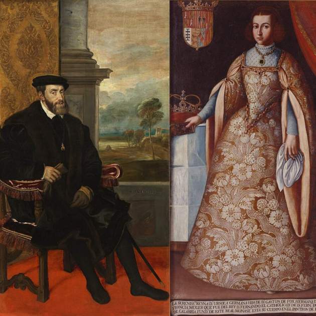 El emperador Carlos de Gante y la virreina Hermana de Foix. Fuente: Pinacoteca de Munich y Museo de Bellas Artes de València (1)