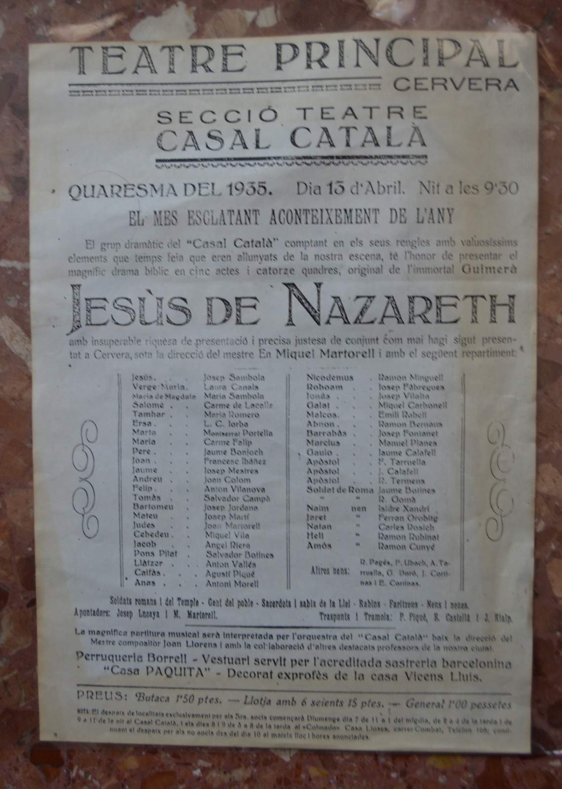 El cartell de la Passió de Cervera de l'any 1935