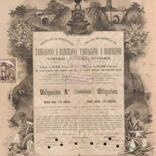 Obligació de la companyia TBF (1887). Font Wikimedia Commons 