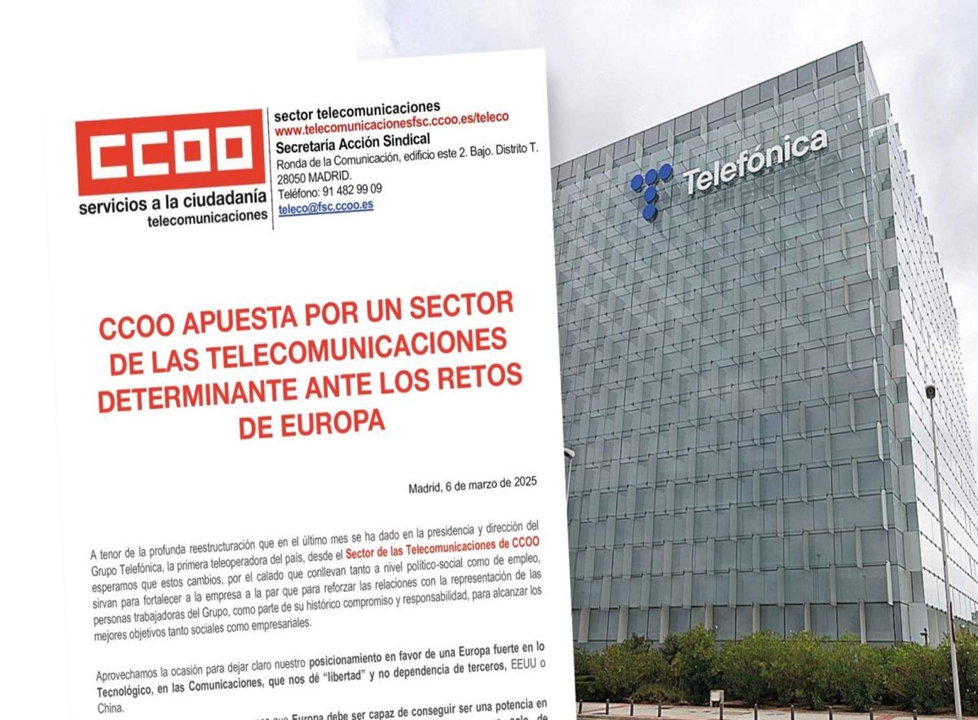 CCOO se une a Telefónica para pedir una Europa “fuerte” en el sector de las telecos