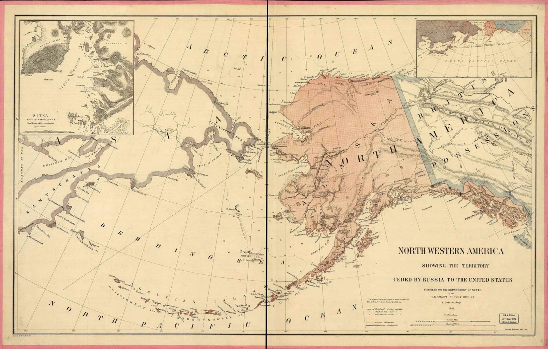 Mapa de Alaska y del Estrecho de Bering (1867). Font Library of Congres of United States